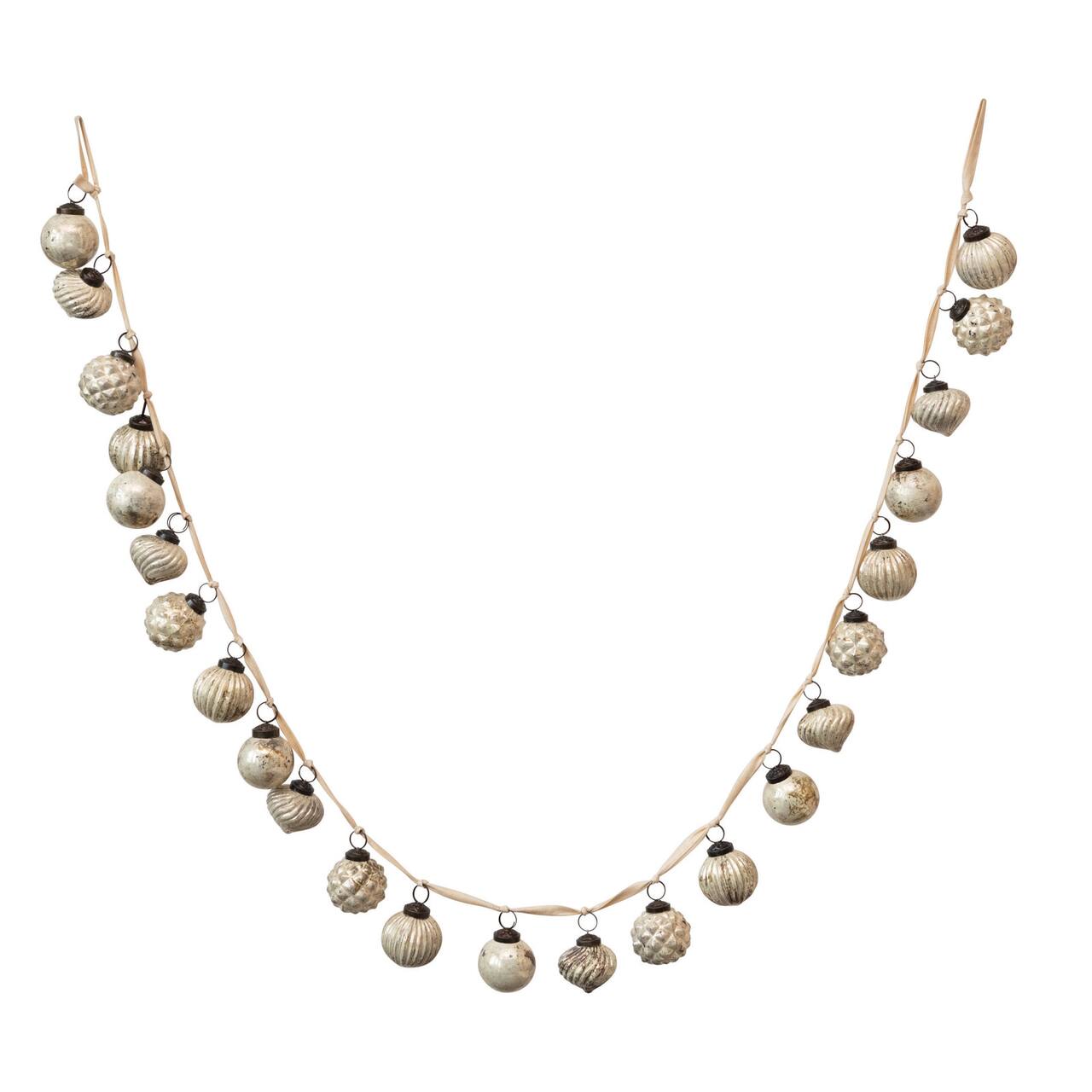 Hello Honey® 6ft. Cream Embossed Mercury Glass Ball Ornament Garland